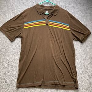 Route 66 Polo Shirt Mens XL Brown Slim Fit Striped Collared Short Sleeve